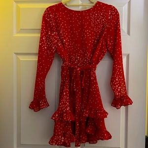 Red flare long sleeve dress